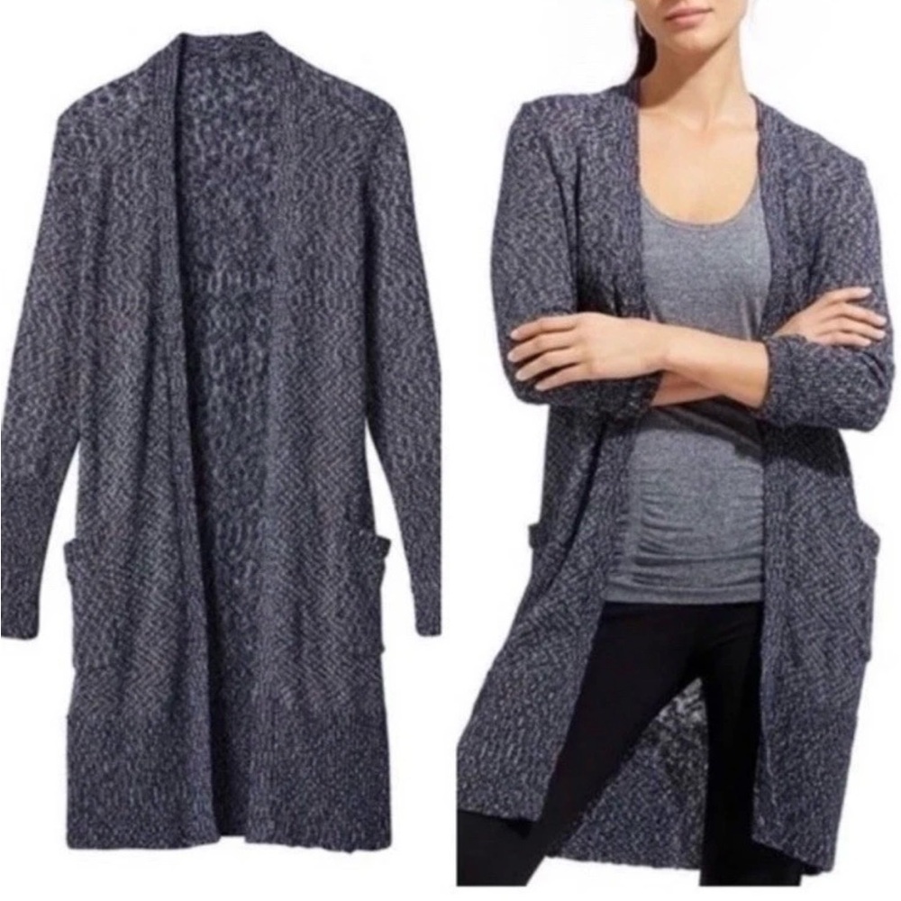 Athleta Blue Silver Marled  Weekend Wrap Duster Knit Long Cardigan Sweater Small